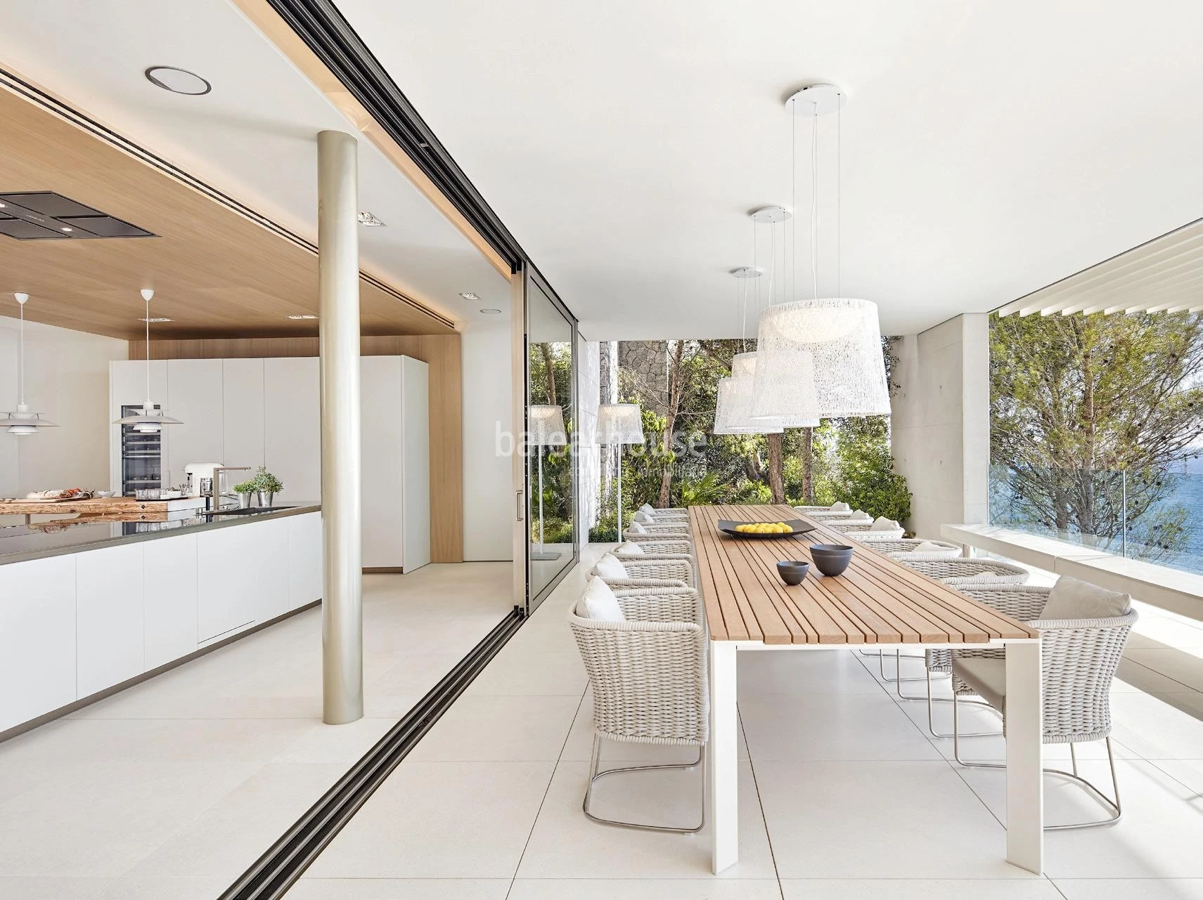 Contemporary architecture on the frontline of Port Adriano with panoramic sea views