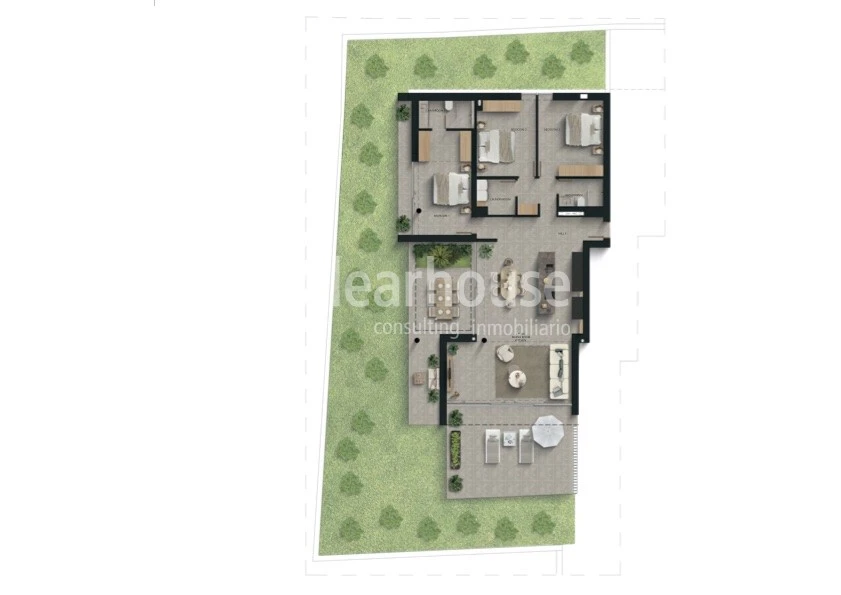 Moderna planta baja de obra nueva con amplios exteriores y vistas al mar en Cala Major