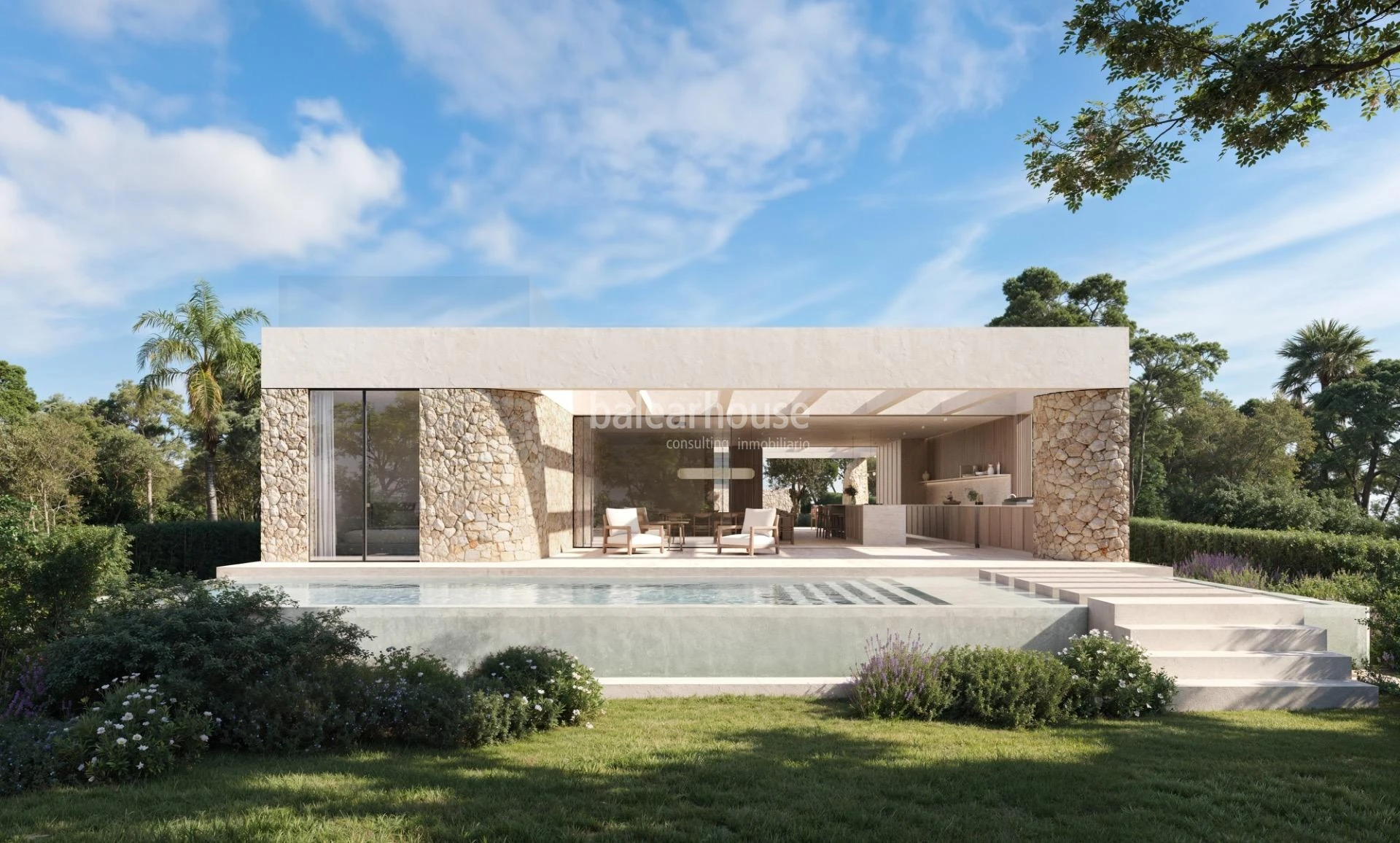Außergewöhnlicher Meerblick von dieser neu erbauten Villa in erster Meereslinie, nur wenige Minuten von Palma entfernt.