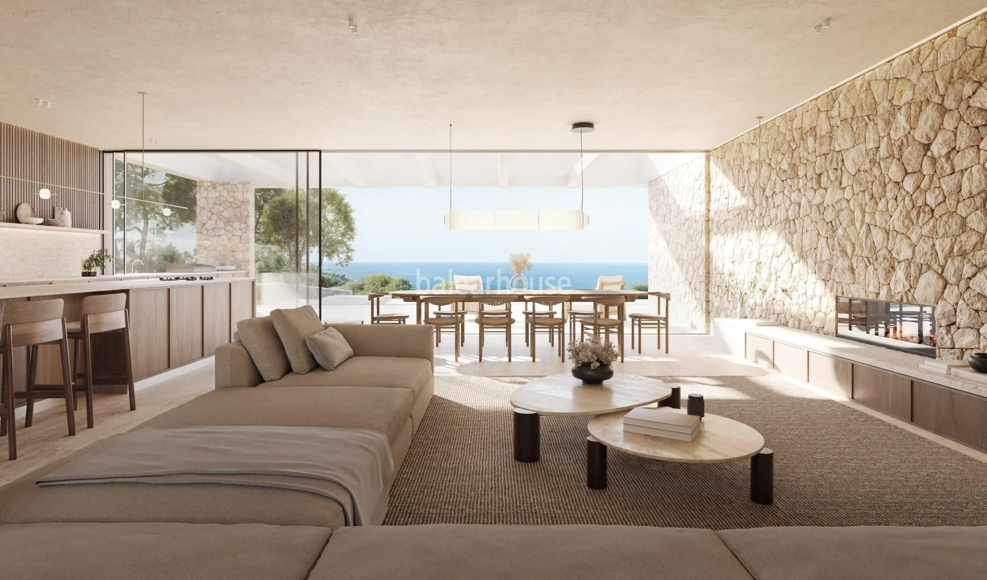 Außergewöhnlicher Meerblick von dieser neu erbauten Villa in erster Meereslinie, nur wenige Minuten von Palma entfernt.
