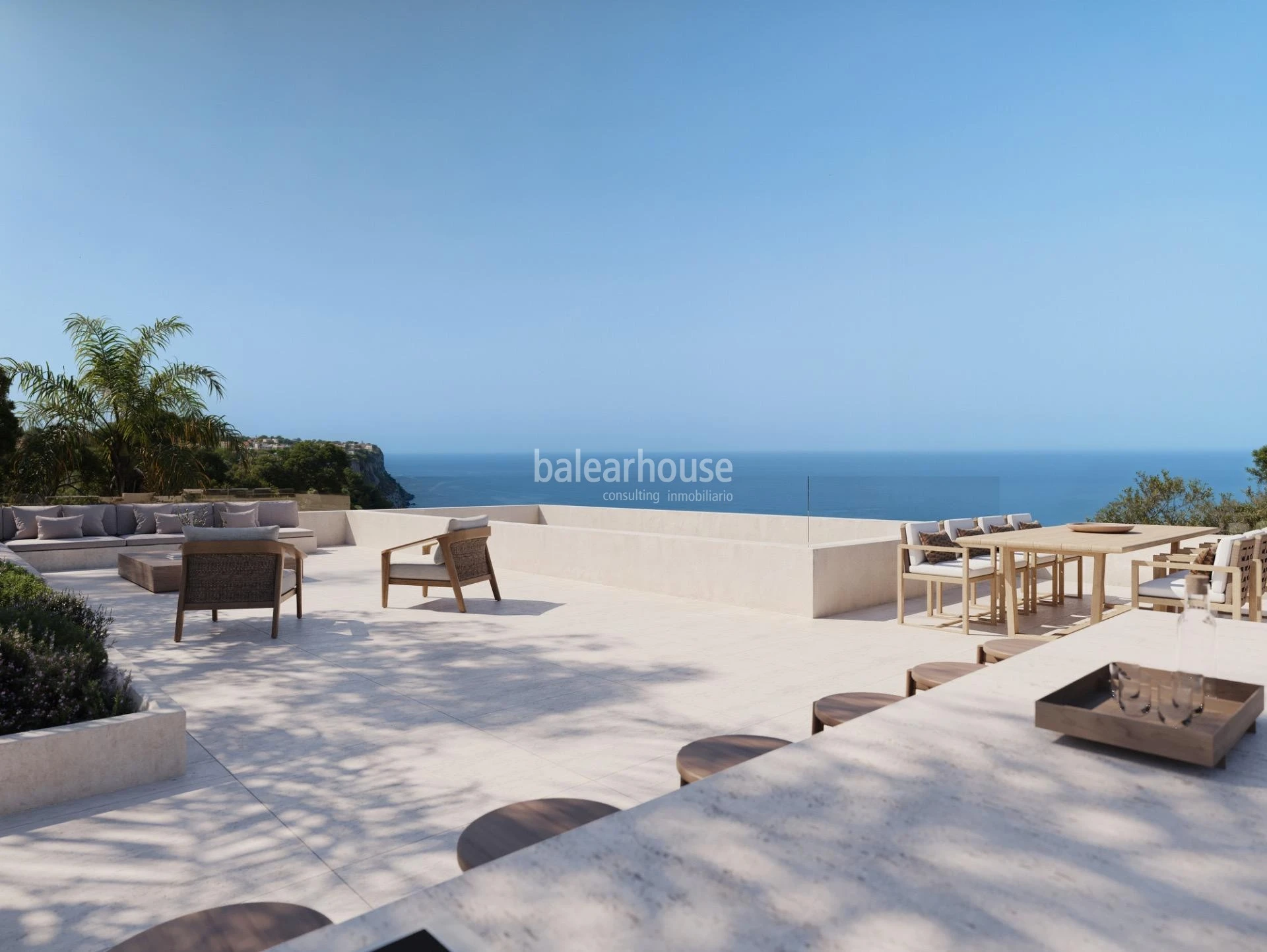 Außergewöhnlicher Meerblick von dieser neu erbauten Villa in erster Meereslinie, nur wenige Minuten von Palma entfernt.