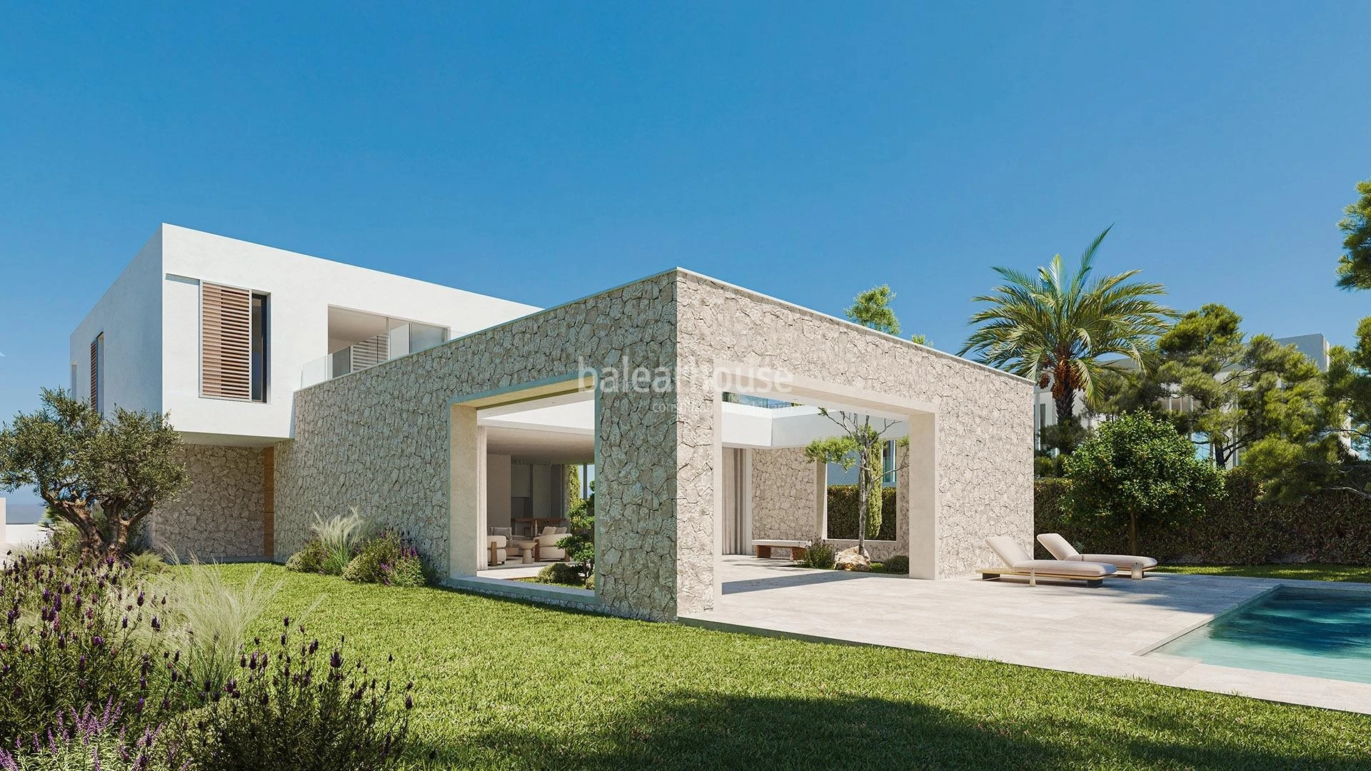Gran villa de diseño contemporáneo junto a la playa con piscina, jardín y vistas al mar en Sol de Mallorca