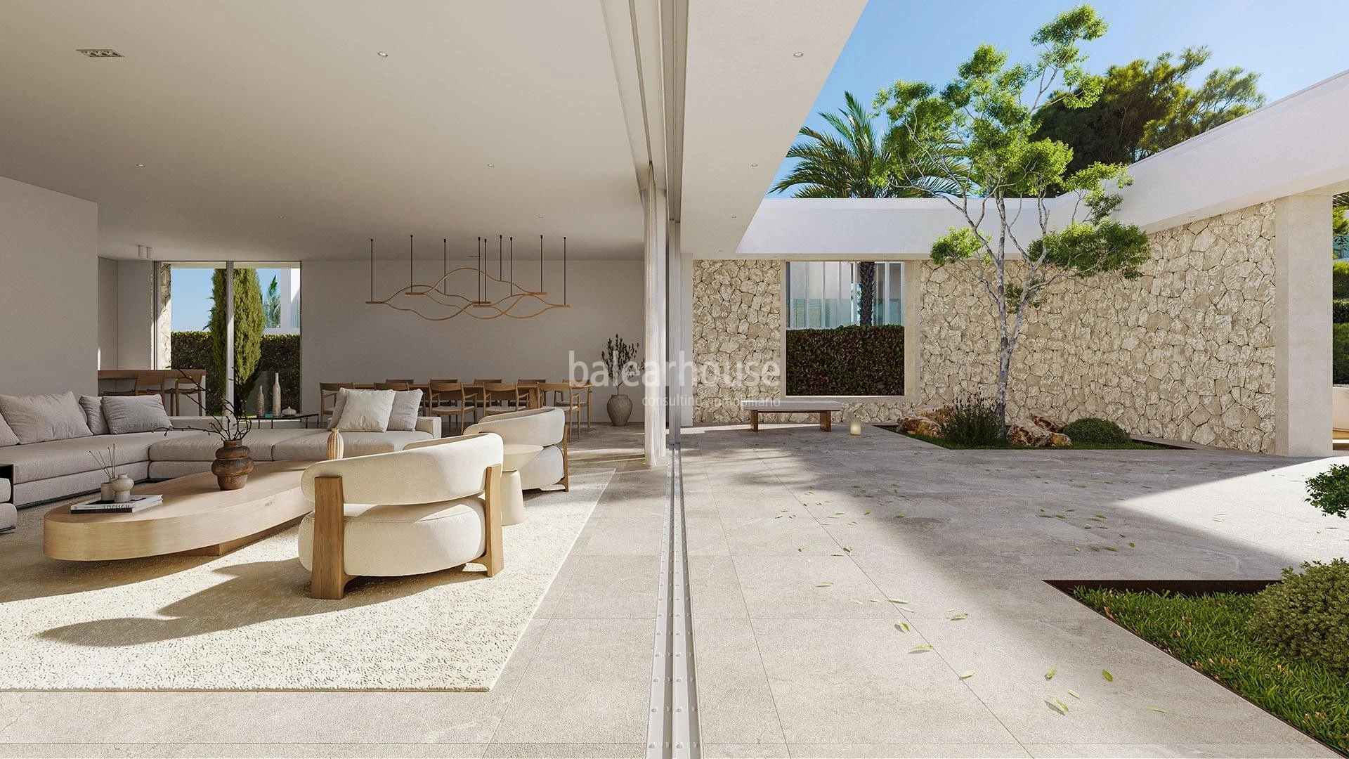 Gran villa de diseño contemporáneo junto a la playa con piscina, jardín y vistas al mar en Sol de Mallorca