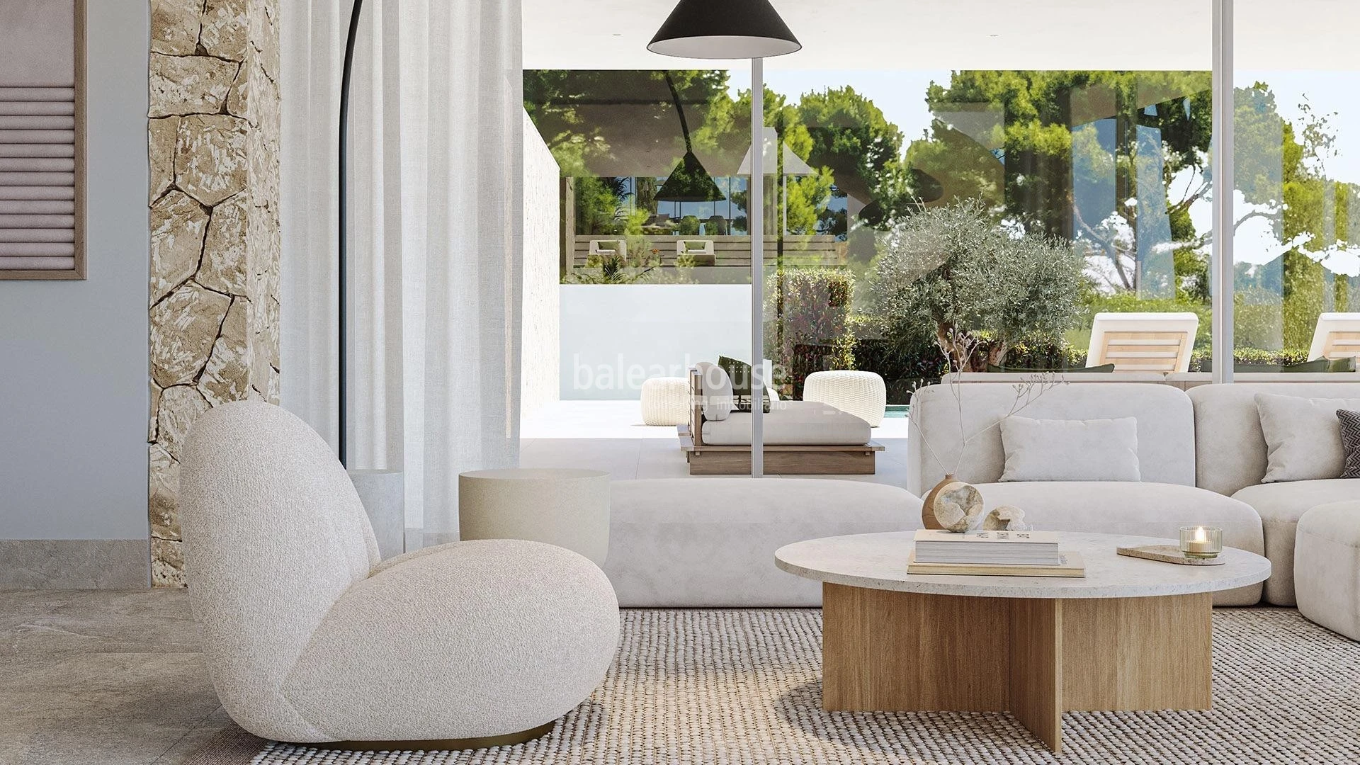 Nueva villa de diseño y altas calidades con jardín y piscina a pocos pasos del mar en Sol de Mallorca
